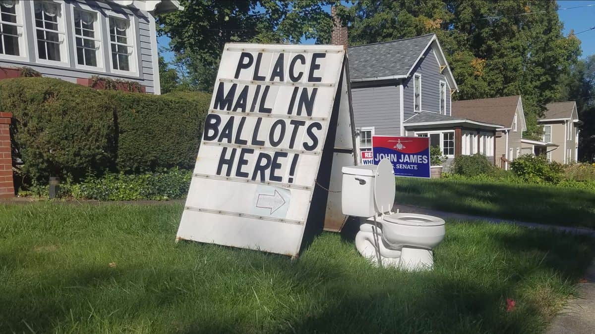 Toilet display mocking mail-in voting is a crime